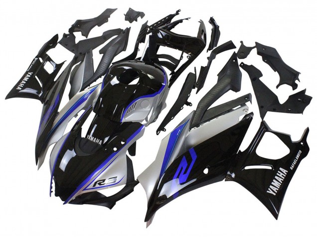 Billigste Yamaha YZF R3/R25 Motorrad Verkleidung 2022-2024 - Silber Blau Glanzendes Schwarz