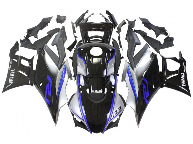 Billigste Yamaha YZF R3/R25 Motorrad Verkleidung 2022-2024 - Silber Blau Glanzendes Schwarz
