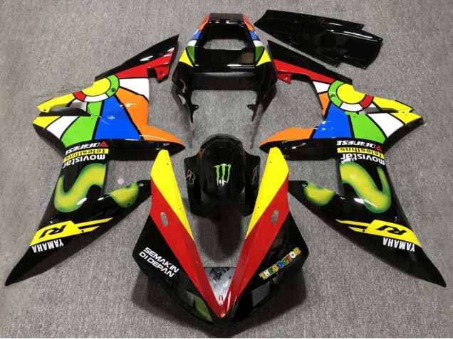 Billigste Yamaha YZF 1000 R1 Motorrad Verkleidung 2002-2003 - Glanzendes Schwarz Rot Gelb Grun MoviStar Semakin Didepan