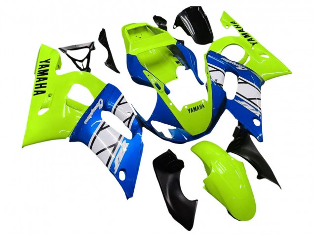 Billigste Yamaha YZF 600 R6 Motorrad Verkleidung 1998-2002 - Neon Grun Blau Weiss Champions