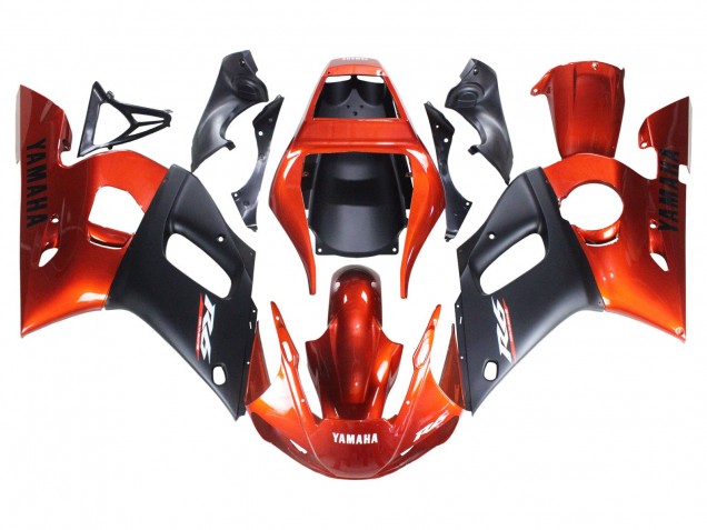 Billigste Yamaha YZF 600 R6 Motorrad Verkleidung 1998-2002 - Orange Matt Schwarz