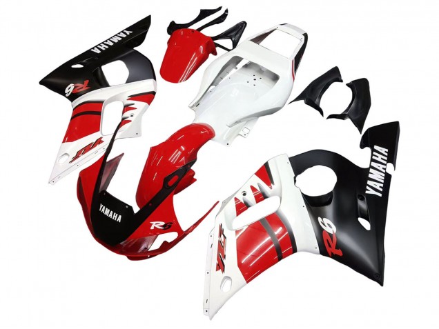 Billigste Yamaha YZF 600 R6 Motorrad Verkleidung 1998-2002 - Weiss Rot Glanzendes Schwarz