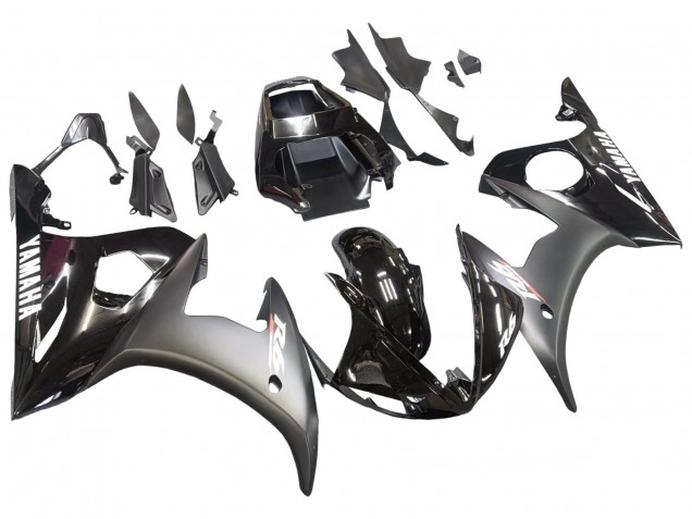 Billigste Yamaha YZF R6S Motorrad Verkleidung 2006-2009 - Glanzendes Schwarz Matt Schwarz Weiss Aufkleber