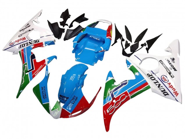 Billigste Yamaha YZF R6S Motorrad Verkleidung 2006-2009 - Weiss Blau Grun Rot Kastinee Dunlop Motul