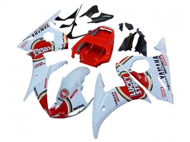 Billigste Yamaha YZF R6 Motorrad Verkleidung 2003-2004 - Weiss Rot Lucky Strike Motul