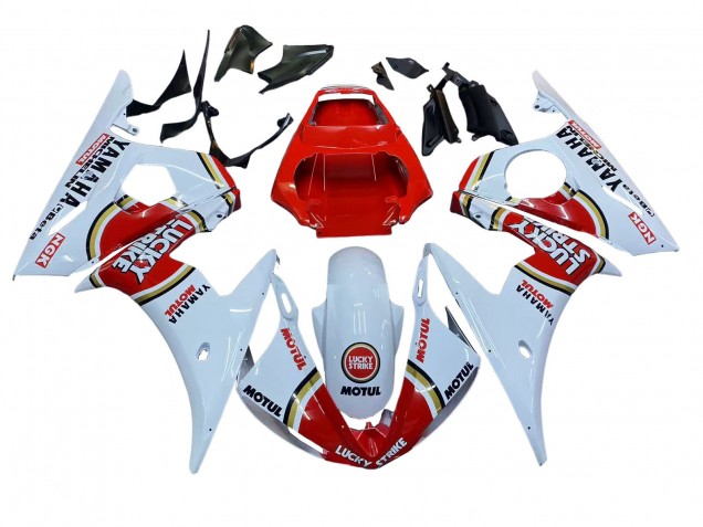 Billigste Yamaha YZF R6 Motorrad Verkleidung 2003-2004 - Weiss Rot Lucky Strike Motul