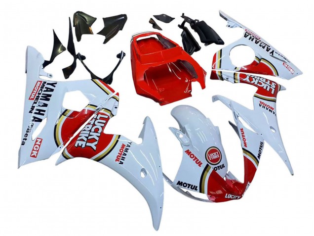 Billigste Yamaha YZF R6S Motorrad Verkleidung 2006-2009 - Weiss Rot Lucky Strike Motul