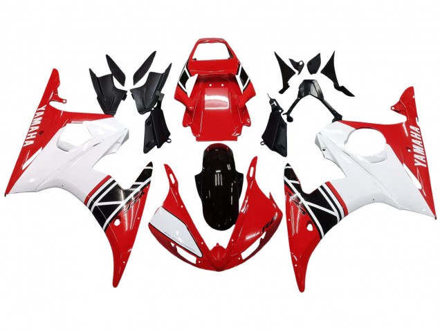 Billigste Yamaha YZF R6 Motorrad Verkleidung 2003-2004 - Weiss Rot Glanzendes Schwarz