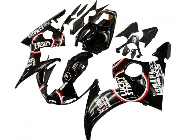 Billigste Yamaha YZF R6S Motorrad Verkleidung 2006-2009 - Glanzendes Schwarz Rot Weiss Lucky Strike Motul