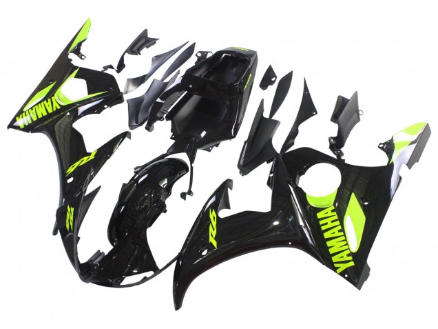 Billigste Yamaha YZF R6S Motorrad Verkleidung 2006-2009 - Glanzendes Schwarz Neon Gelb