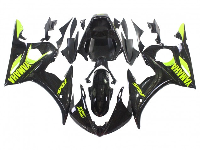 Billigste Yamaha YZF R6S Motorrad Verkleidung 2006-2009 - Glanzendes Schwarz Neon Gelb