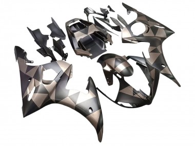 Billigste Yamaha YZF R6 Motorrad Verkleidung 2003-2004 - Grau Matt Schwarz Geometric