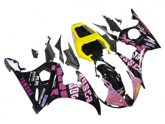 Billigste Yamaha YZF R6S Motorrad Verkleidung 2006-2009 - Gelb Rosa Glanzendes Schwarz Rossi Repsol 46