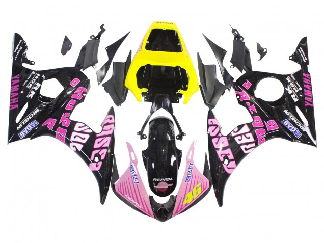 Billigste Yamaha YZF R6S Motorrad Verkleidung 2006-2009 - Gelb Rosa Glanzendes Schwarz Rossi Repsol 46