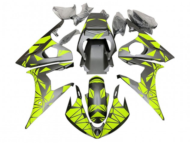 Billigste Yamaha YZF R6 Motorrad Verkleidung 2003-2004 - Neon Grun Matt Schwarz Geometric
