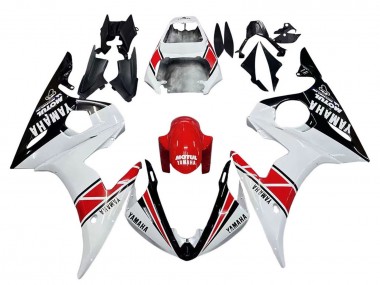 Billigste Yamaha YZF R6 Motorrad Verkleidung 2003-2004 - Weiss Rot Glanzendes Schwarz Motul