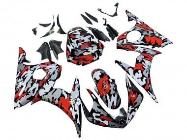 Billigste Yamaha YZF R6 Motorrad Verkleidung 2003-2004 - Schwarz Rot Grau Camouflage