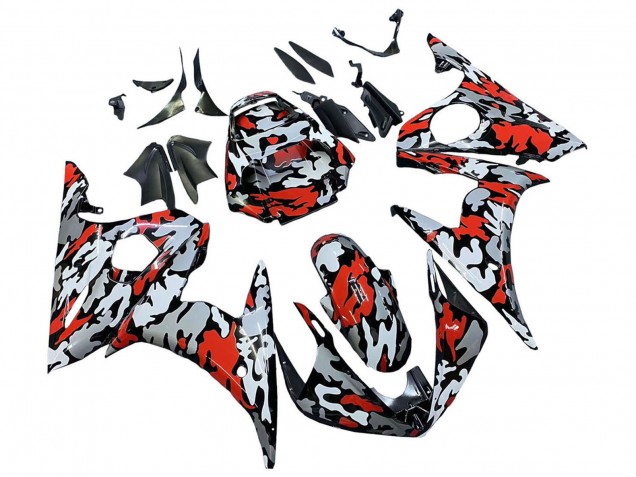 Billigste Yamaha YZF R6 Motorrad Verkleidung 2003-2004 - Schwarz Rot Grau Camouflage