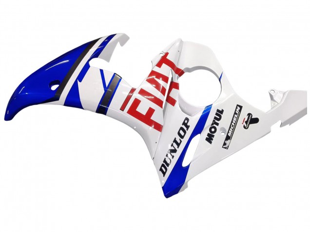Billigste Yamaha YZF 600 R6 Motorrad Verkleidung 2005 - Weiss Blau Dunlop Fiat Motul