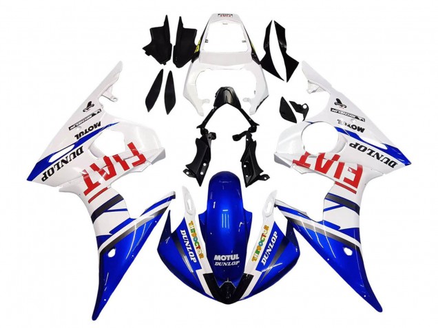 Billigste Yamaha YZF 600 R6 Motorrad Verkleidung 2005 - Weiss Blau Dunlop Fiat Motul