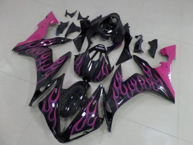 Billigste Yamaha YZF R1 Motorrad Verkleidung 2004-2006 - Glanzendes Schwarz Rosa Flamme