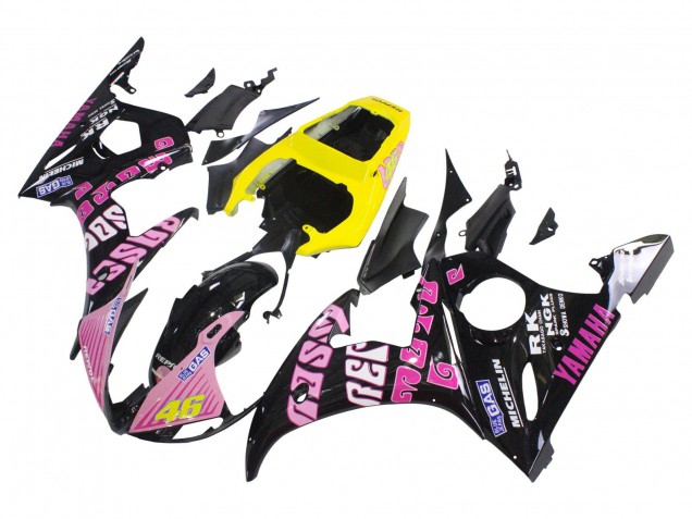 Billigste Yamaha YZF 600 R6 Motorrad Verkleidung 2005 - Schwarz Rosa Gelb Repsol 46