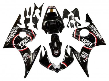 Billigste Yamaha YZF 600 R6 Motorrad Verkleidung 2005 - Glanzendes Schwarz Weiss Lucky Strike Motul
