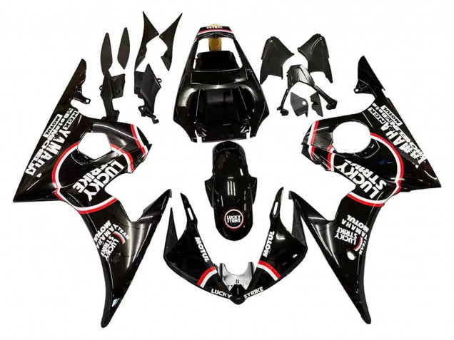 Billigste Yamaha YZF 600 R6 Motorrad Verkleidung 2005 - Glanzendes Schwarz Weiss Lucky Strike Motul