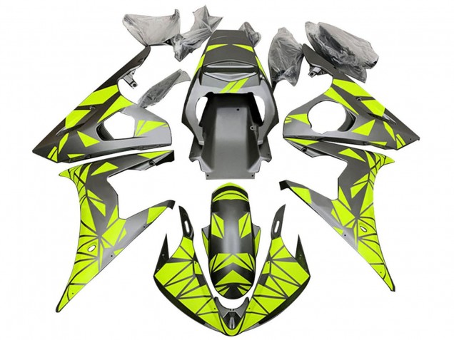 Billigste Yamaha YZF 600 R6 Motorrad Verkleidung 2005 - Matt Schwarz Neon Grun