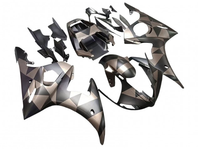 Billigste Yamaha YZF 600 R6 Motorrad Verkleidung 2005 - Matt Schwarz Grau Geometric