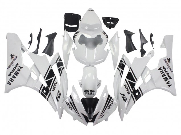 Billigste Yamaha YZF 600 R6 Motorrad Verkleidung 2006-2007 - Weiss Glanzendes Schwarz Motul Michelin