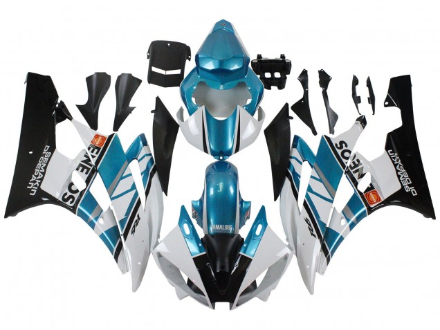 Billigste Yamaha YZF 600 R6 Motorrad Verkleidung 2006-2007 - Weiss Blau Schwarz Semakin Didepan ENEOS