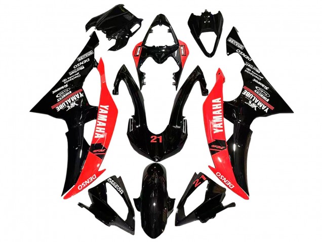 Billigste Yamaha YZF 600 R6 Motorrad Verkleidung 2008-2016 - Rot Glanzendes Schwarz Denso Yamalube 21
