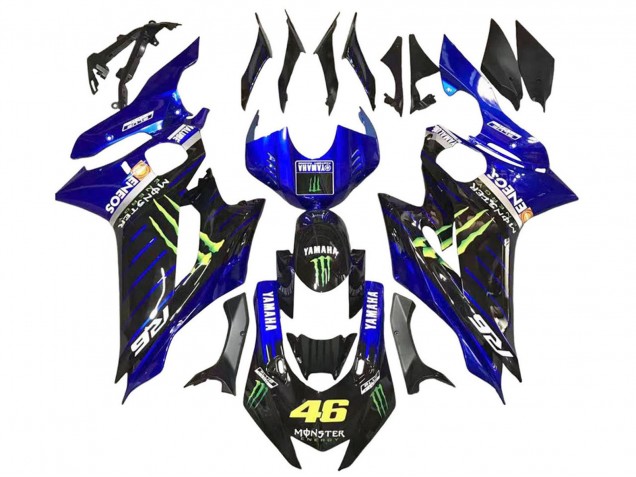 Billigste Yamaha YZF 600 R6 Motorrad Verkleidung 2017-2023 - Blau Glanzendes Schwarz Grun Monster ENEOS Yamalube