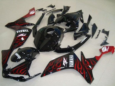 Billigste Yamaha YZF R1 Motorrad Verkleidung 2007-2008 - Glanzendes Schwarz Rot Flamme