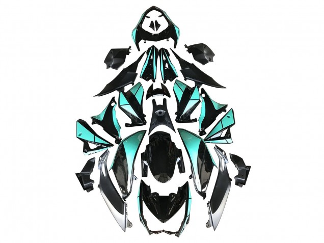 Billigste Kawasaki Z1000 Motorrad Verkleidung 2014-2019 - Hellblau Glanzendes Schwarz Silber