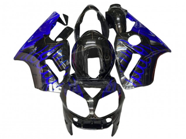 Billigste Kawasaki ZX12R Motorrad Verkleidung 2000-2001 - Glanzendes Schwarz Blau Flamme