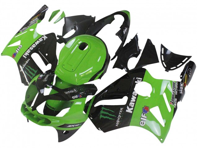 Billigste Kawasaki ZX12R Motorrad Verkleidung 2002-2006 - Grun Glanzendes Schwarz Elf Touch4 Monster