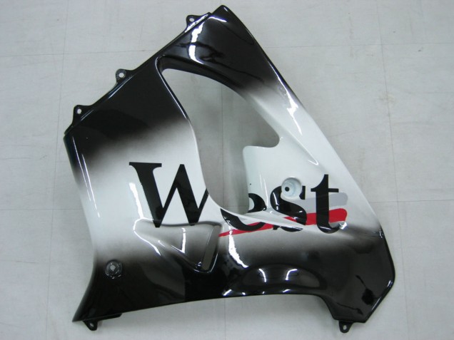 Billigste Kawasaki ZX9R Motorrad Verkleidung 2000-2001 - Glanzendes Schwarz Weiss West