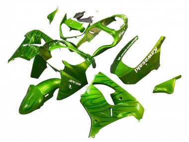 Billigste Kawasaki ZX9R Motorrad Verkleidung 2000-2001 - Grun Flamme