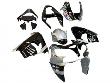 Billigste Kawasaki ZX9R Motorrad Verkleidung 2002-2003 - Silber Glanzendes Schwarz Monster Elf