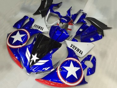 Billigste Yamaha YZF R1 Motorrad Verkleidung 2009-2011 - Blau Weiss Rot Schwarz Stern Captain America