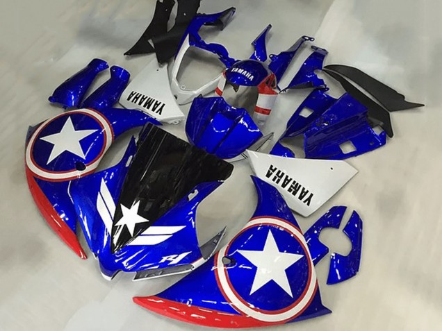 Billigste Yamaha YZF R1 Motorrad Verkleidung 2009-2011 - Blau Weiss Rot Schwarz Stern Captain America