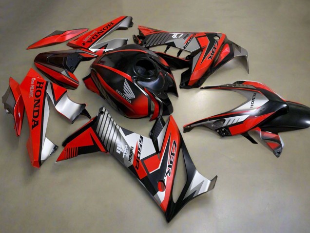 Billigste Honda CBR650R Motorrad Verkleidung 2021-2023 - Rot Silber Glanzendes Schwarz
