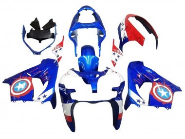Billigste Kawasaki ZX9R Motorrad Verkleidung 2000-2001 - Blau Rot Captain America Stern