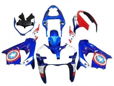 Billigste Kawasaki ZX9R Motorrad Verkleidung 2002-2003 - Blau Weiss Rot Captain America Stern