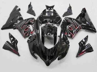 Billigste Kawasaki ZX10R Motorrad Verkleidung 2004-2005 - Schwarz Rot Weiss Flamme