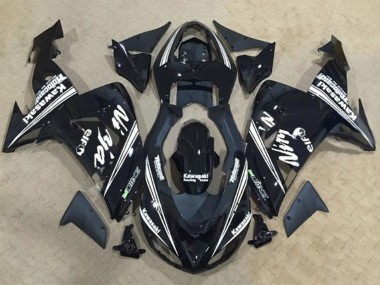 Billigste Kawasaki ZX10R Motorrad Verkleidung 2006-2007 - Glanzendes Schwarz Weiss Streifen Elf