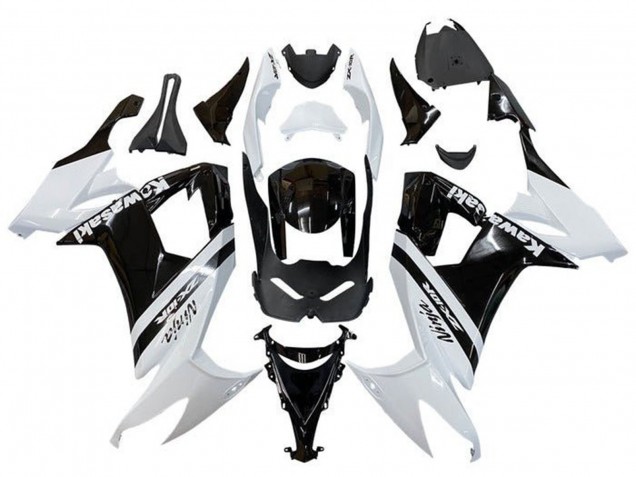 Billigste Kawasaki ZX10R Motorrad Verkleidung 2008-2010 - Weiss Glanzendes Schwarz Streifen