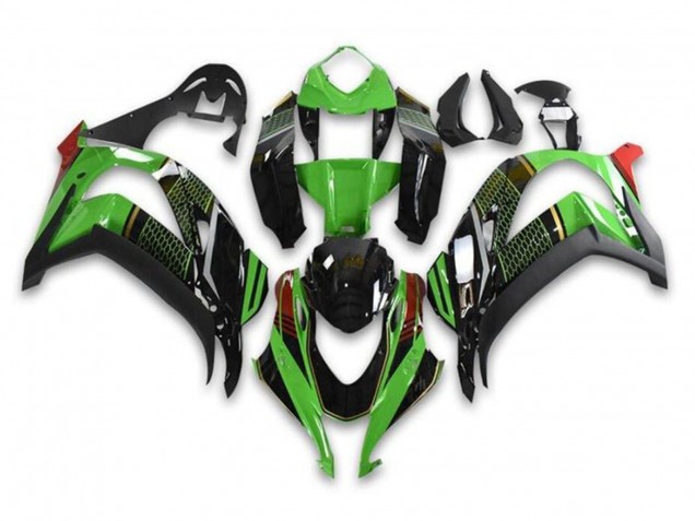 Billigste Kawasaki ZX10R Motorrad Verkleidung 2016-2020 - Grun Glanzendes Schwarz Rot Bienenwabe